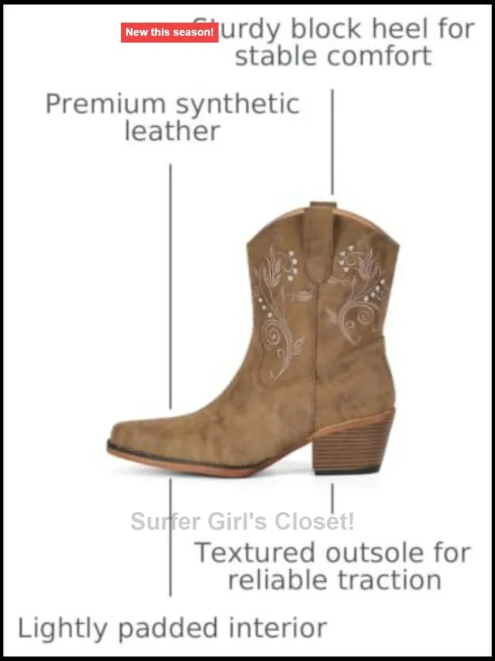Women's Western Cowboy Ankle Boots with Rhinestone Embellishments Chunky Heel
